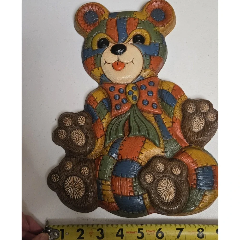 Vintage Patchwork Bear‎ & Rocking Horse Wall Plaques 80s Nursery Decor SetFoam